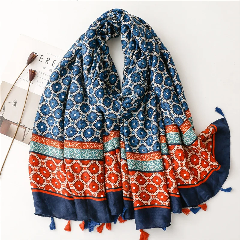 Top Trends: Winter Thick Scarf Bohemian Ethnic Floral Tassel Viscose Shawl High Quality Wrap Pashmina Stole Bufandas Muslim Hijab 180*90Cm Shoppable Styles - Image 4