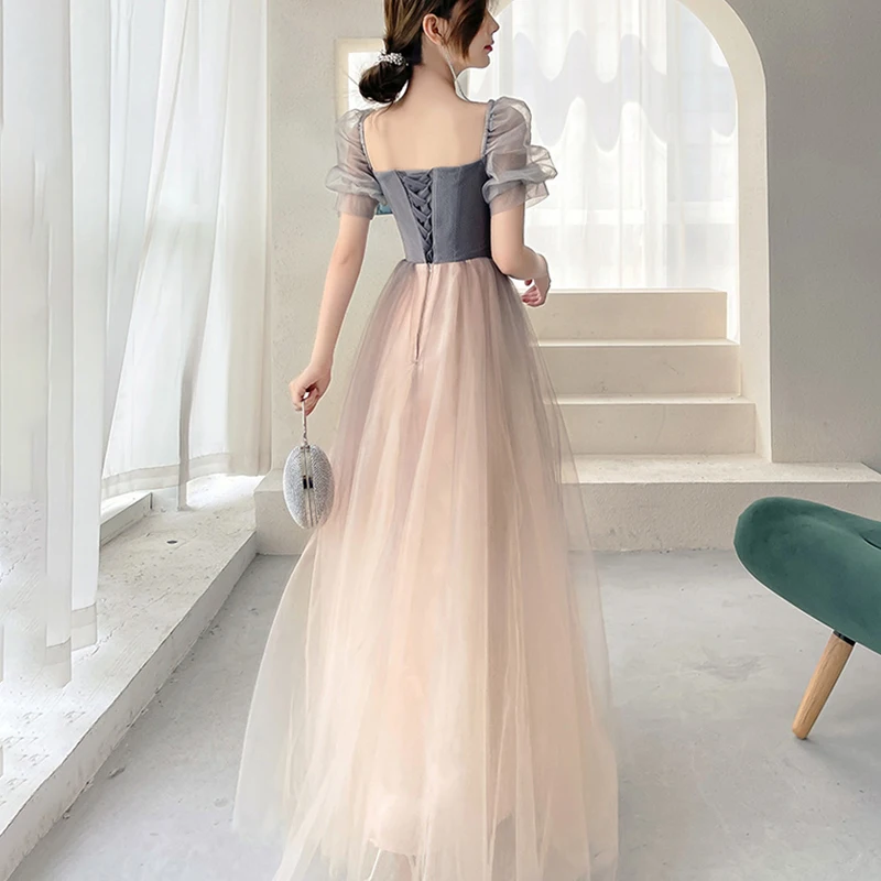 Top Trends: Temperament Bridesmaid Evening Dresses New Square Collar Sisters Group Dress Gradation Tulle A-line Floor-length Prom Party Gown Shoppable Styles - Image 2