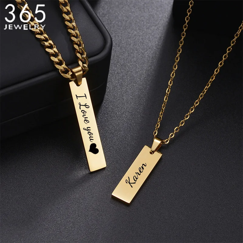 Top Trends: Fashion Custom Stainless Steel Engrave Name Rectangle Necklace For Men Square Pendant Date DIY Necklaces Lovers Jewelry Gift Shoppable Styles