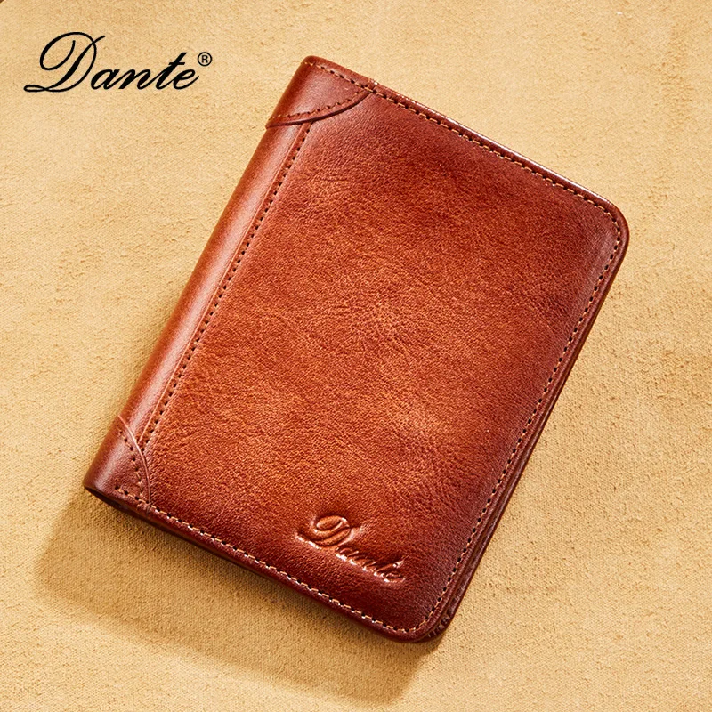 Top Trends: Dante Men's Genuine Leather Wallets RFID Anti-theft Brush Vertical Style Three Fold Retro Top Layer Cowhide Foreign Trade Purse Shoppable Styles