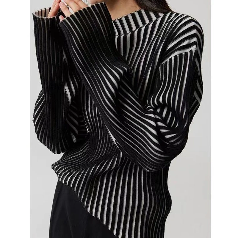 Top Trends: Autumn Winter New Contrast Color Striped Sweater Women High Street Casual Slim Long Sleeve Pullovers Elegant Comfortable Tops Shoppable Styles