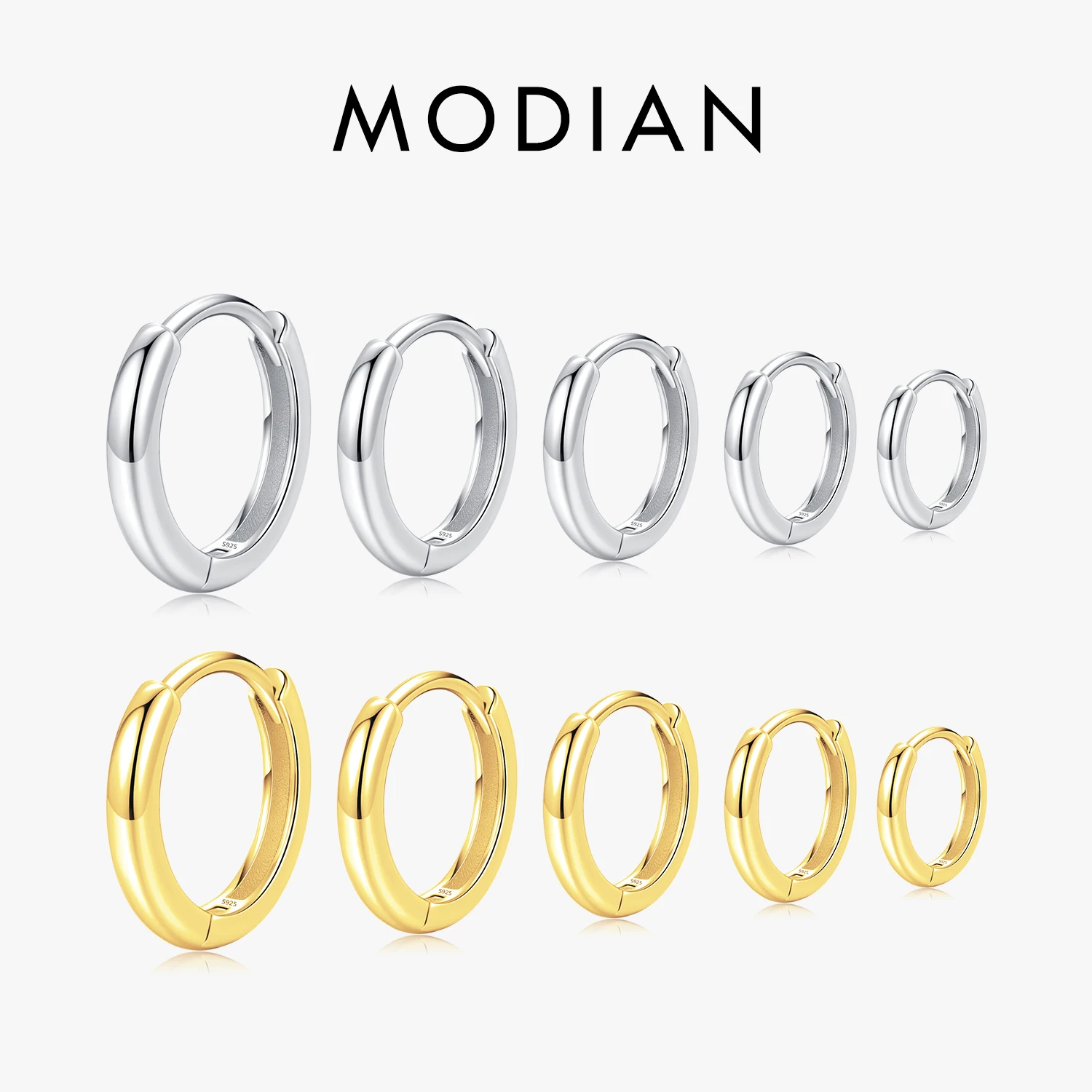 Top Trends: MODIAN 5 Sizes 925 Sterling Silver Simple Stackable Circle Ear Buckles Classic Basic Gold Color Hoop Earrings For Women Jewelry Shoppable Styles