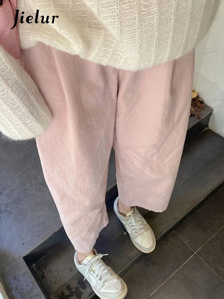 Top Trends: Jielur Pink Loose Casual High Waist Female Pants Simple Office Ladies Solid Color Basic Fashion Women Wide Leg Pants Streetwear Shoppable Styles - Image 2