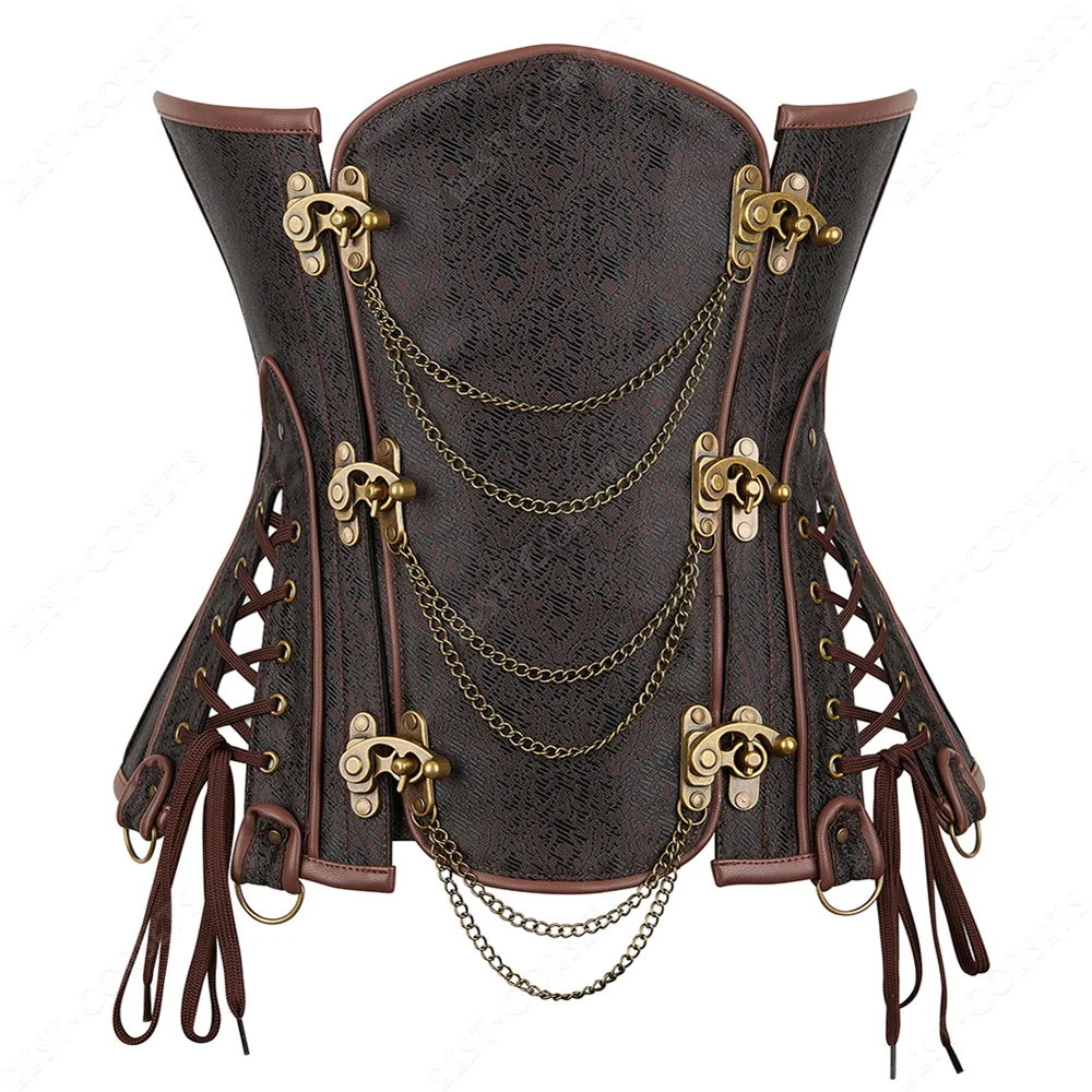 Top Trends: Brown Corset Women Steampunk Faux Leather Underbust Corset Steel Boned Bustier Gothic Chain Couture Corset Underbust Shoppable Styles