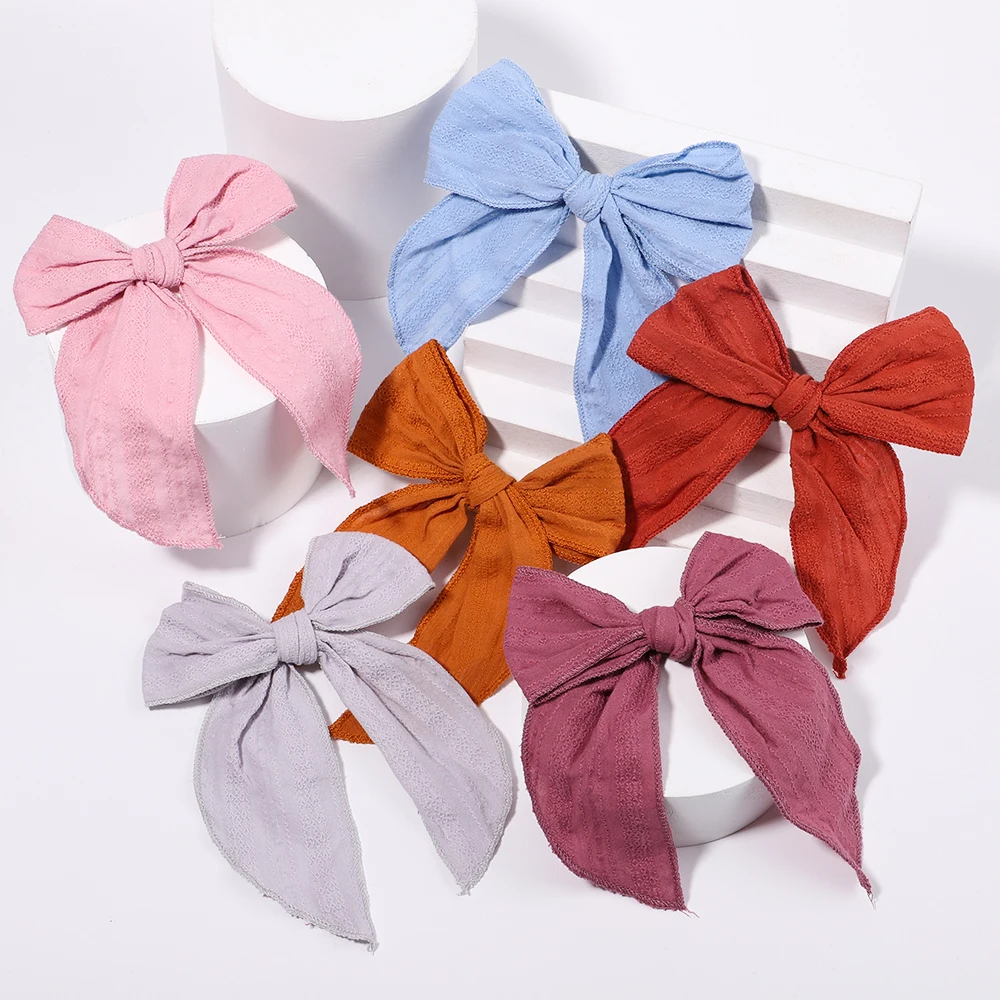 Top Trends: 1Piece 5.4Inches Solid Color Bows Hair Clip For Kids Girls Cotton Big Butterfly Knot Hairpin Baby Gift Headwear Hair Accessories Shoppable Styles