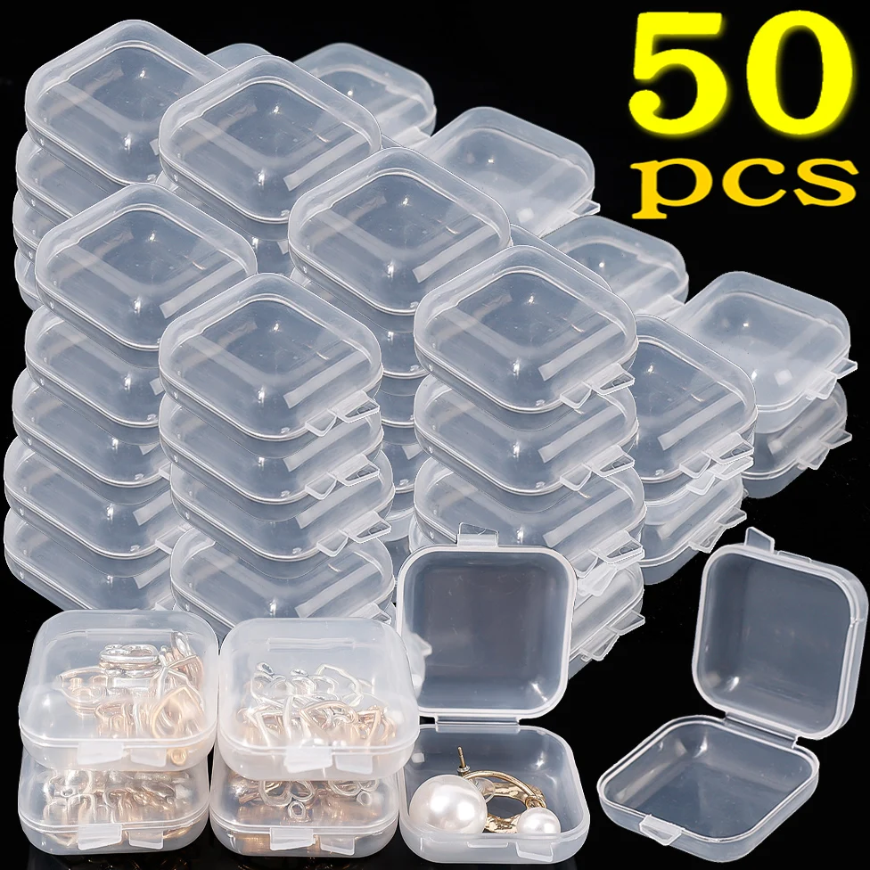 Top Trends: Square 3.5cm Mini Clear Plastic Storage Box Container With Hinged Lid Boxes For Earrings Ring Tiny Jeweley Beads DIY Button Case Shoppable Styles