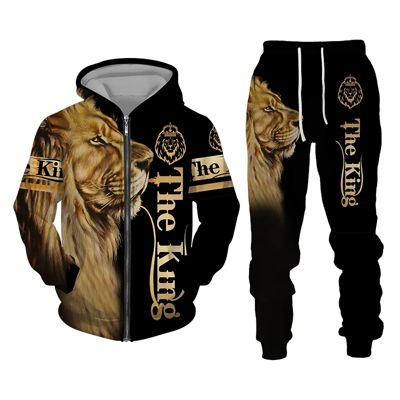 Top Trends: Autumn And Winter Men&#039;s Tracksuit 3D The Lion Print Zipper Hoodies Sweatshirts Pants Sets Casual Mens Clothing Women&#039;s Tracksuit Shoppable Styles