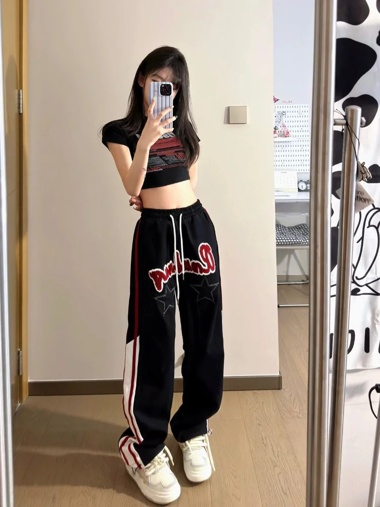 Top Trends: HOUZHOU Hippie Vintage Star Baggy Pants Women Y2K Retro Streetwear Letter Embroidery Striped Sweatpants Harajuku Oversize Jogger Shoppable Styles - Image 5