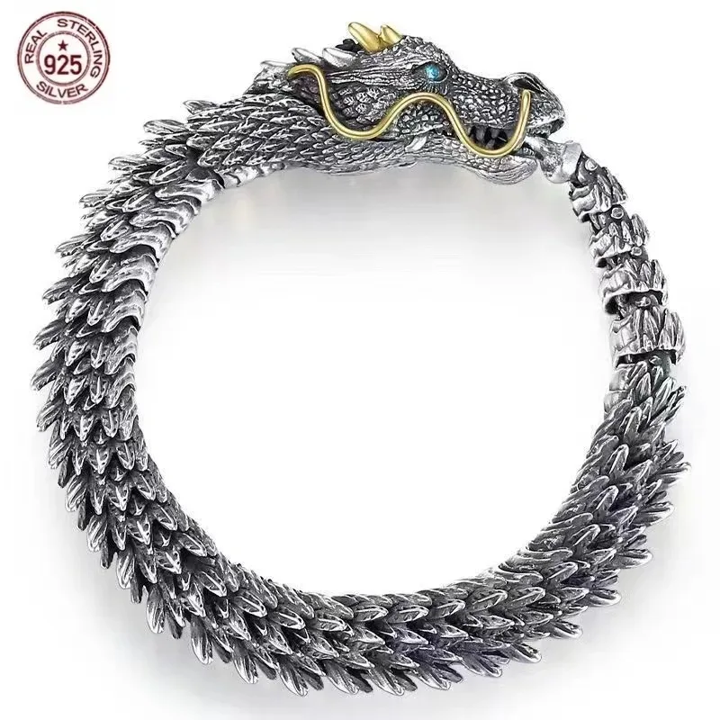 Top Trends: New S925 Sterling Silver Fierce Dragon Bracelet Viking Domineering Black Gun Dragon Men Bracelet Jewelry Bangle 18 20 22 23 24cm Shoppable Styles