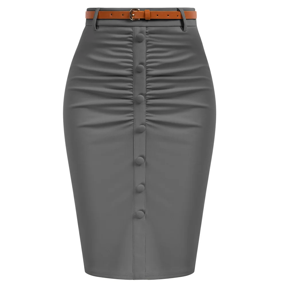 Top Trends: Belle Poque Vintage Pencil Skirt For Women 1950s Ruched Bodycon Skirt With Belt High Waisted Pencil Skirts For Workwear A30 Shoppable Styles