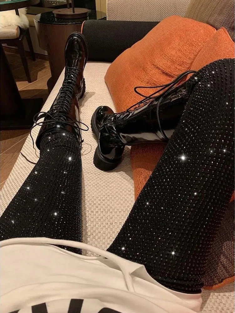 Top Trends: Taruxy Sparkly Crystal Pants Women Leggings Autumn Winter High Waist Elastic Bodycon Long Penci Pant Streetwear Y2K Pants Tights Shoppable Styles