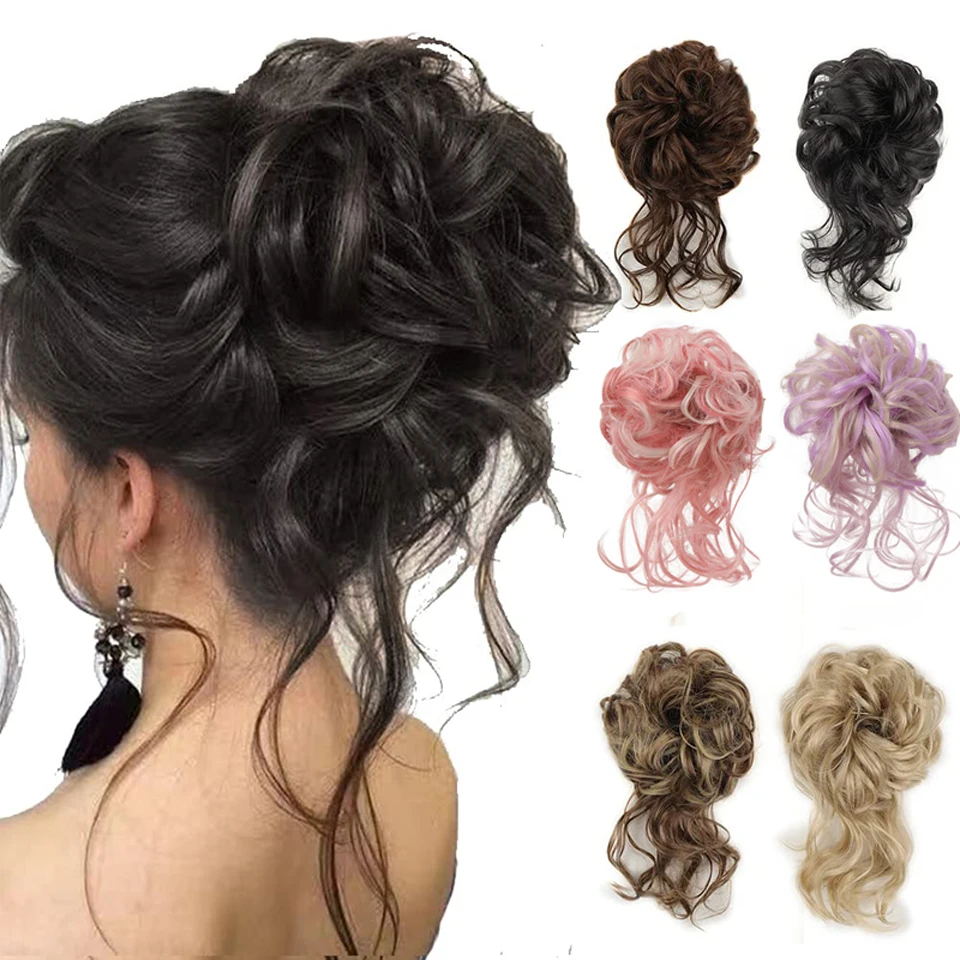 Top Trends: Synthetic Messy Hair Bun Curly Donut Chignon With Elastic Band Scrunchy Chignon Hair Extensions Hairpiece Fake Hair For Women Shoppable Styles