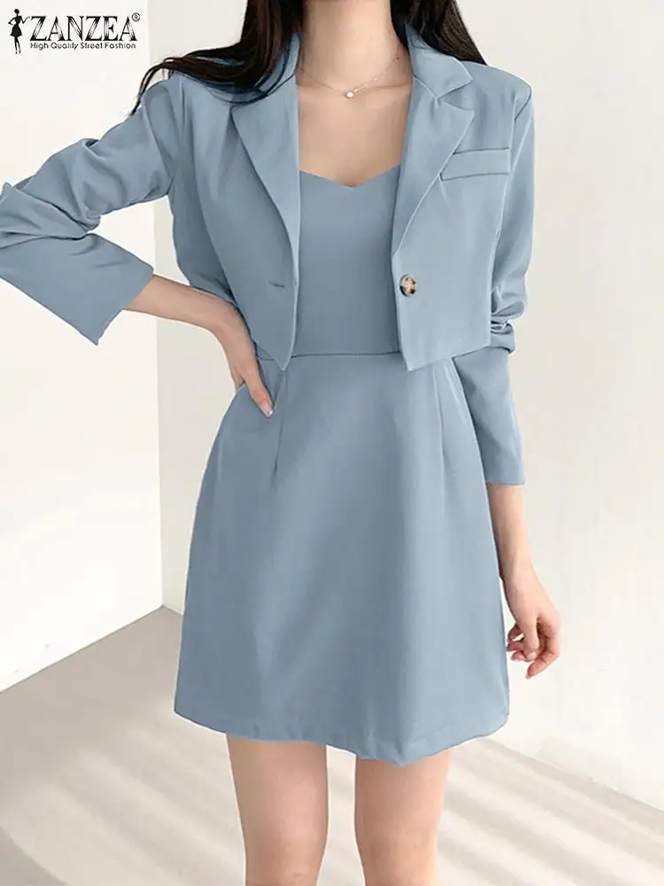 Top Trends: 2023 ZANZEA 2pcs Women Dress Suits Summer Blazer Solid Mini Dress Suits Elegant OL Work Matching Sets Fashion Party Outifits Shoppable Styles