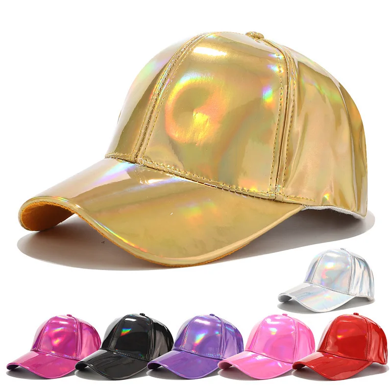 Top Trends: Adjustable Shiny Holographic Baseball Cap Rainbow Reflective Hip Hop Rave Hat Metallic Casual Cap Shoppable Styles