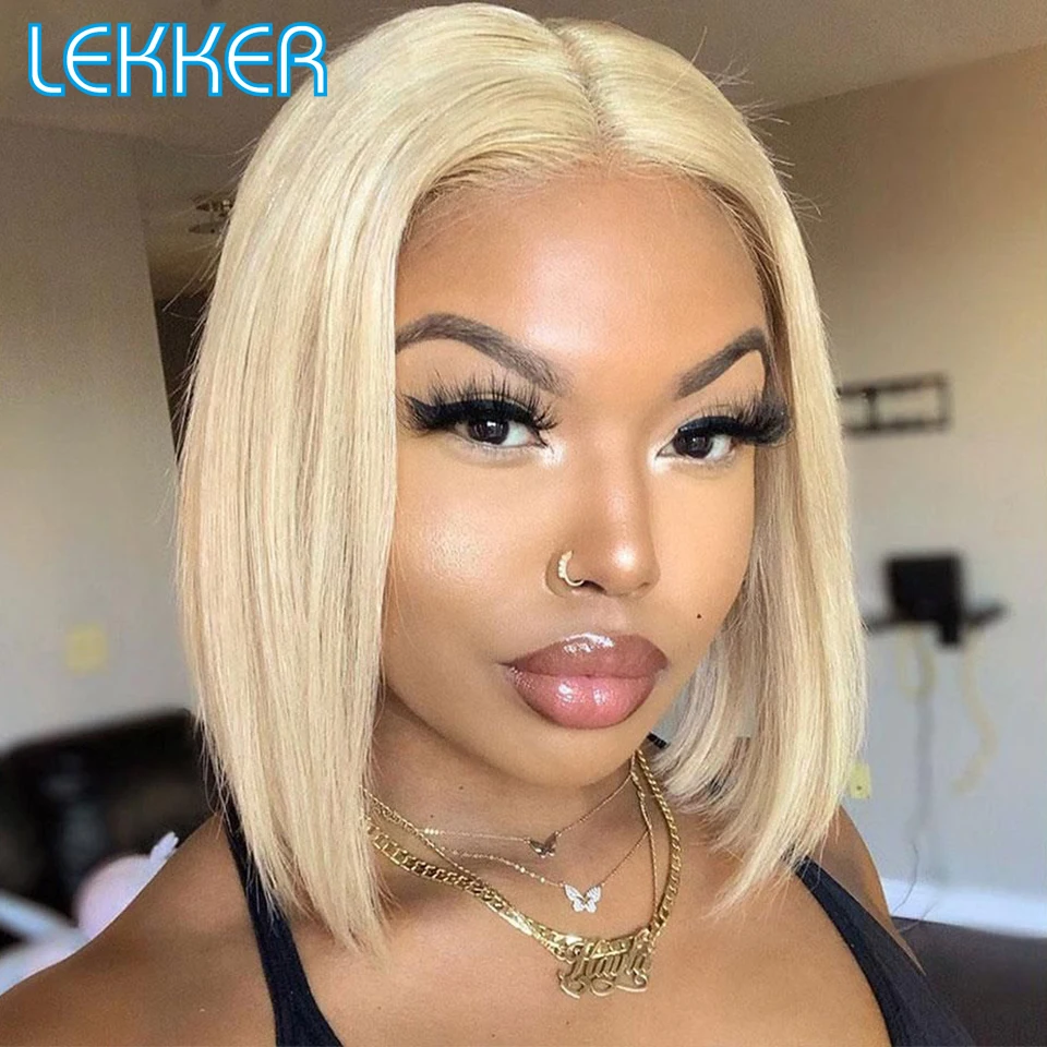 Top Trends: Lekker Gold Blonde Bone Straight Bob Middle Part Lace Front Human Hair Wig For Women Pre Plucked Brazilian Remy Hair Glueless Shoppable Styles