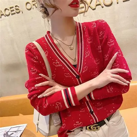 Top Trends: Korean Vintage Spring Autumn Knit Sweaters Coat Button Cardigans Loose Fashion Women Jacquard Striped Long Sleeve Casual Jumpers Shoppable Styles - Image 2