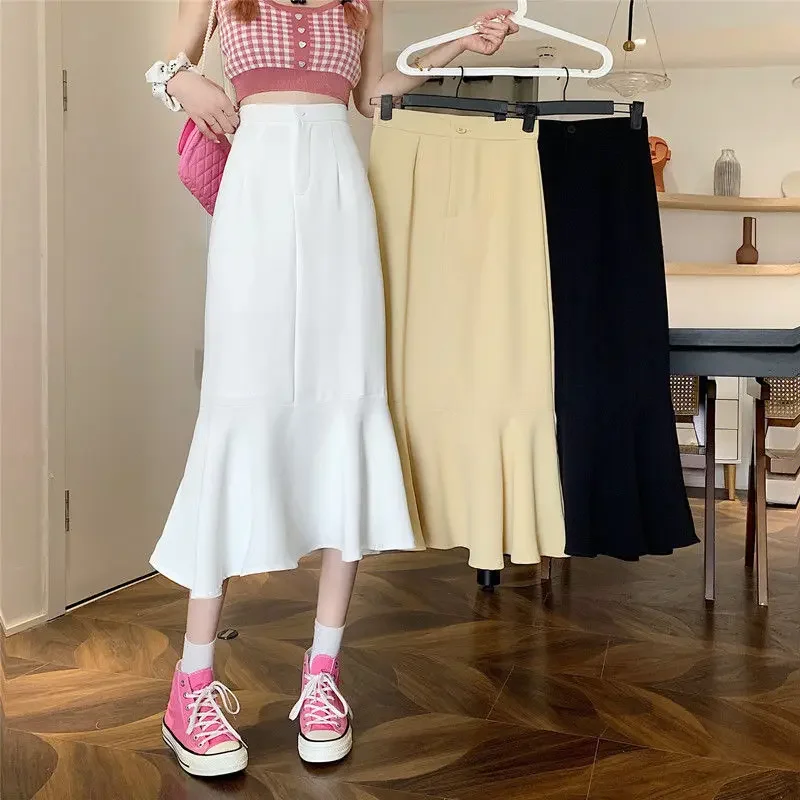 Top Trends: 2022 New Summer Ruffled Formal Skirts Women Fashion Elegant High Waist Black White Long Mermaid Skirt Female Shoppable Styles