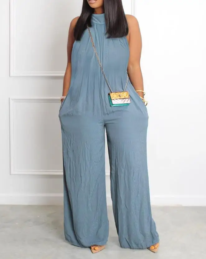 Top Trends: Women&#039;s Jumpsuit Sleeveless Pocket Detail Casual Stand Collar Plain Wide Leg Daily Long Jumpsuit 2022 Summer Latest Fashion Shoppable Styles