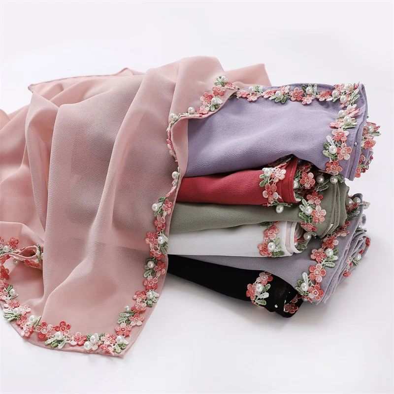 Top Trends: Luxury 90*90Cm Floral Chain Bubble Chiffon Instant Hijab Shawls High Quality Wrap Beach Bufandas Ramadan Islamic Muslim Sjaal Shoppable Styles