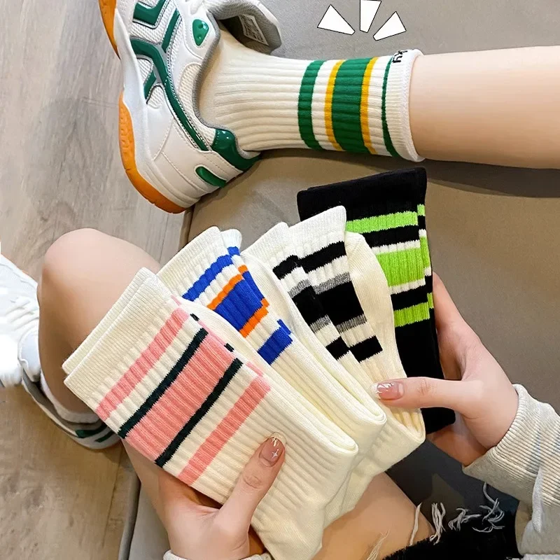 Top Trends: Korean Fashion Striped Socks High Quality Cotton Street Fashion Hip Hop Skateboarding Sports Socks Fun Women Socks Shoppable Styles