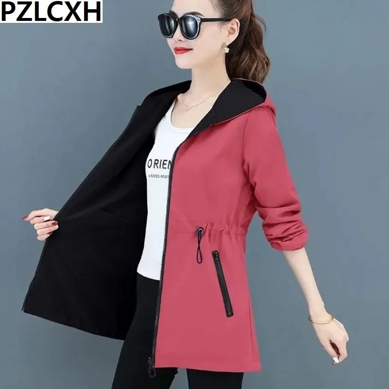 Top Trends: Autumn Women Jacket Double Sided 2023 New Windbreaker Female Sleeve Jackets Fashion Hooded Casual Coat Loose Long Outerwear Shoppable Styles