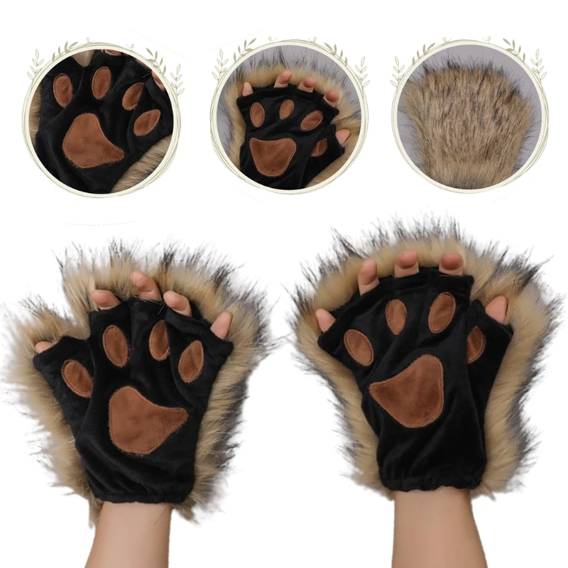 Top Trends: 1 Pair Furry Paw Gloves For Cat Girls Cosplay Accessory Kawaii Plush Wolf Paws Fingerless Winter Gloves For Anime Cospla Shoppable Styles - Image 4