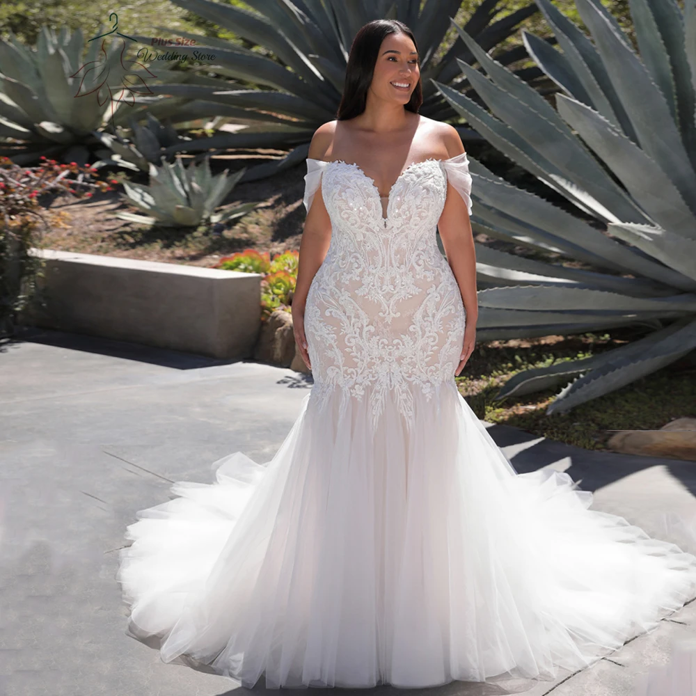 Top Trends: Elegant Tulle Sweetheart Wedding Dresses Plus Size Off The Shoulder Bride Gowns Appliques Sweep Train Mermaid Vestido De Novia Shoppable Styles