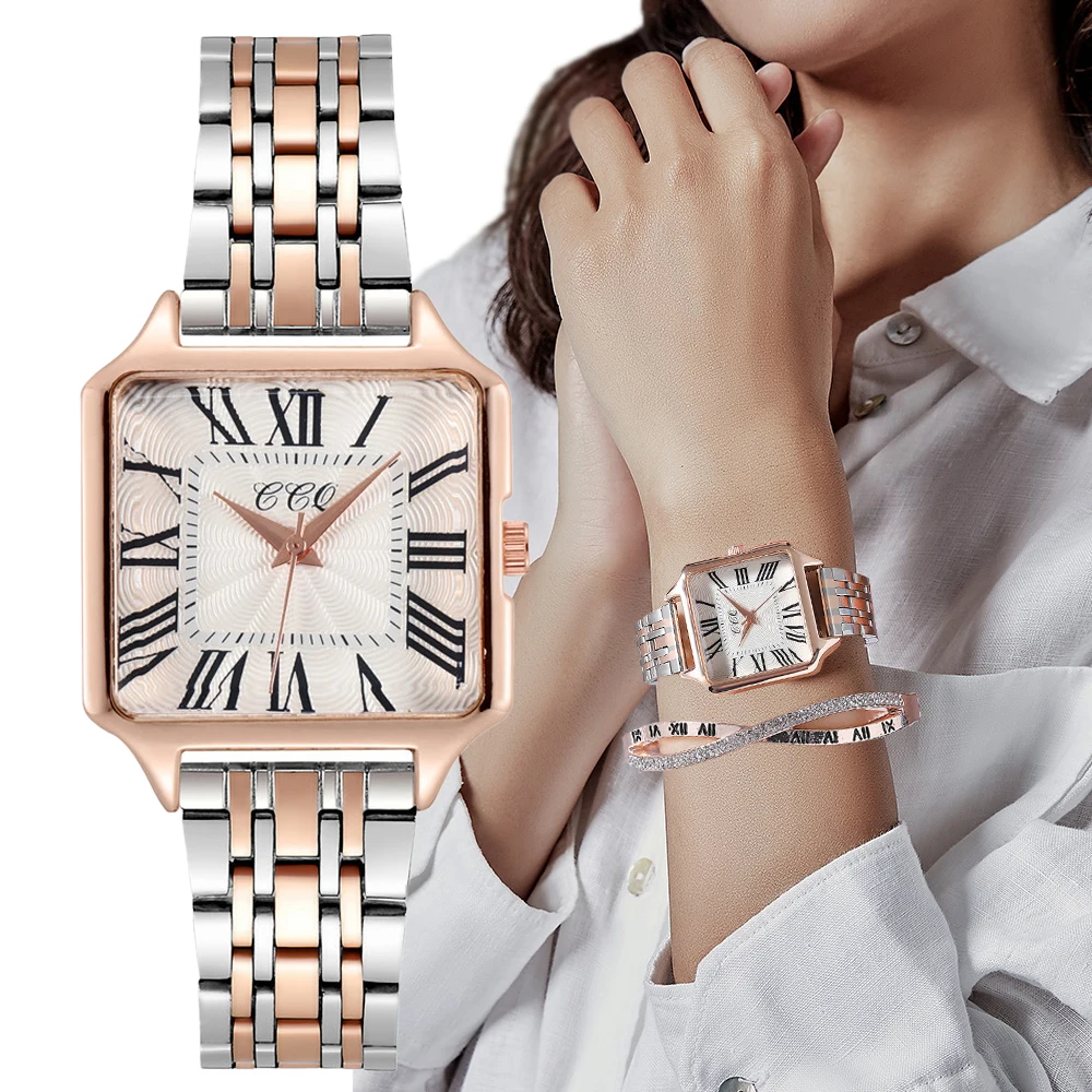 Top Trends: Women&#039;s Fashion Roman Design Square Watches Room Gold Alloy Strap Luxury Ladies Quartz Wristwatches Qualities Female Clock Shoppable Styles