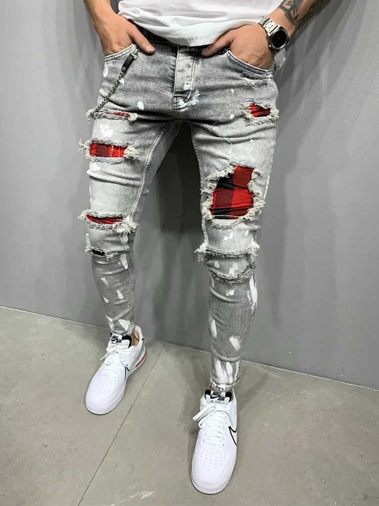 Top Trends: 2023 Fashion Men Jeans Streetwear Knee Hole Ripped Stretch Skinny Denim Pants Autumn Summer Jeans For Men Jogger Pants Slim Fit Shoppable Styles - Image 4