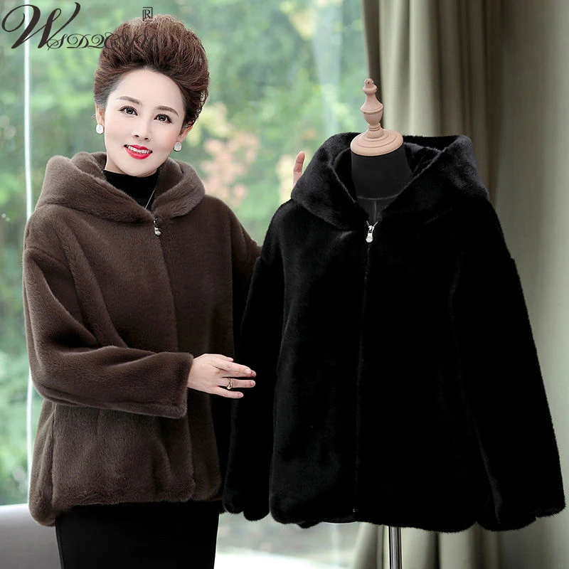 Top Trends: Plus Size Hoodded Faux Fur Coat Women Vintage Imaitation Mink Plush Short Jacket All-Match Thick Zipper Lamb Wool Outwear S-5XL Shoppable Styles