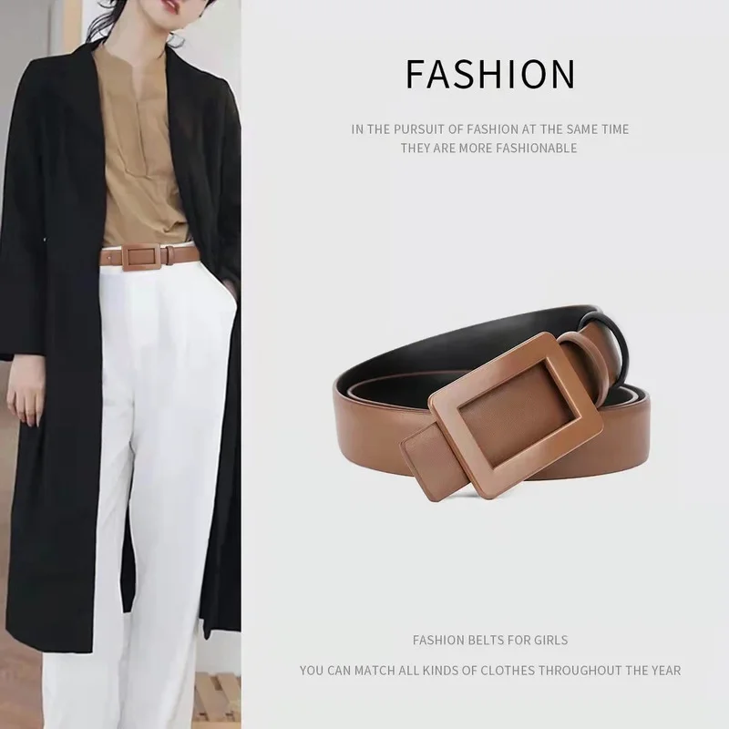 Top Trends: Fashion Ladies Belt Genuine Leather Double Sided Available Smooth Buckle Belt Simple Versatile Jeans Girdle Designer Belt 2.8cm Shoppable Styles