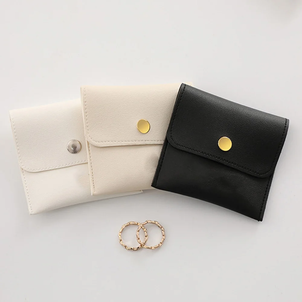 Top Trends: 8x8cm PU Leather Jewelry Pouch For Necklace Ring Bracelet Earrings Jewelry Storage Organizer With Snap Mini Gifts Packaging Bags Shoppable Styles