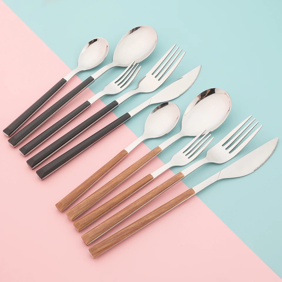 Western Imitation Wooden Handle Dinnerware Cutlery Set Stainless