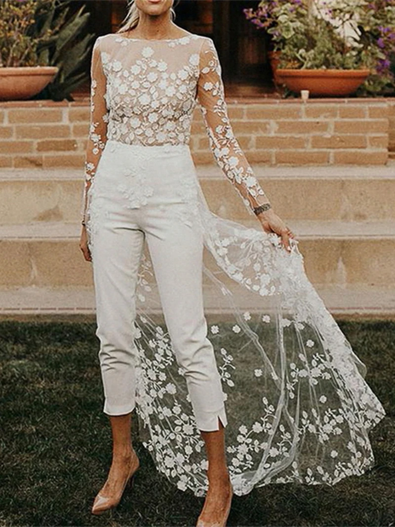 Top Trends: INS CHIC Lace Windbreaker Jumpsuit Women Summer Clothes Full Sleeve Wedding Long Rompers Playsuits Sexy One Piece Pants Overalls Shoppable Styles