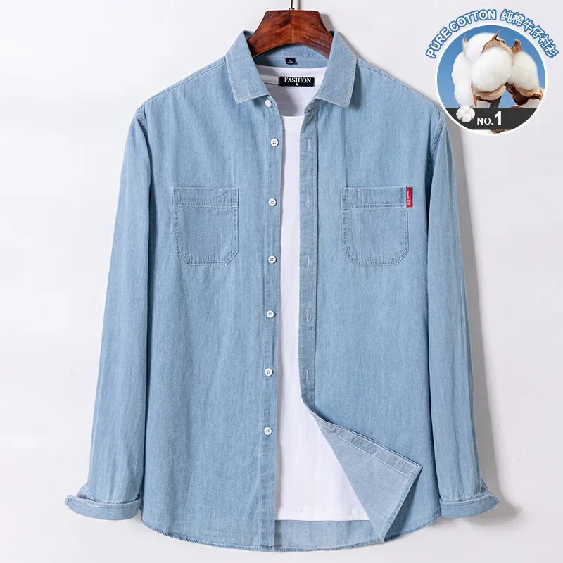 Top Trends: 2023 Spring And Autumn Enzyme Washed Men's Long Sleeve Denim Shirt Pure Cotton Casual Fashion Outerwear Versatile Men's Clothing Shoppable Styles - Image 2