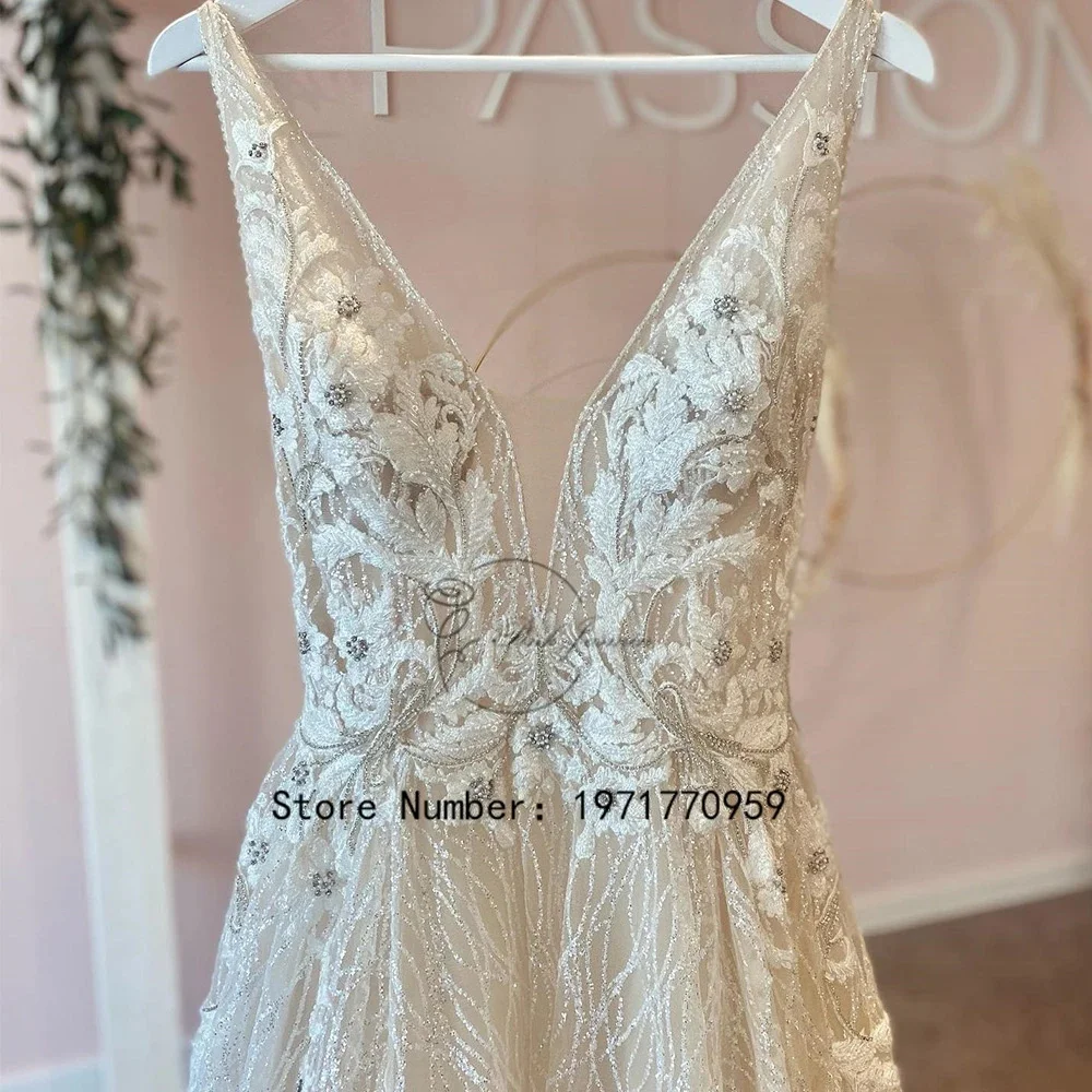 Top Trends: Glitter Champagne Wedding Dresses For Princess Double V Necks Sleeveless Applique Elegant Bridal Gown Vestidos De Novia 2024 New Shoppable Styles