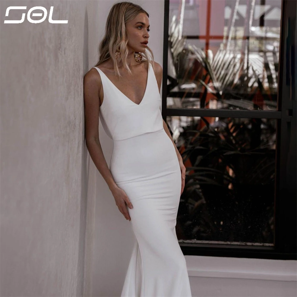 Top Trends: SOL Simple Spaghetti Straps V Neck Satin Wedding Dress Elegant Backless Mermaid Sweep Train Bridal Gowns Sexy Custom Made Shoppable Styles