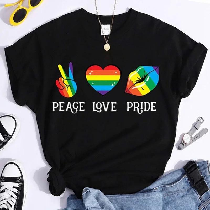 Top Trends: Peace Love Pride Colorful Print Women T Shirt Short Sleeve O Neck Loose Women Tshirt Ladies Tee Shirt Tops Camisetas Mujer Shoppable Styles