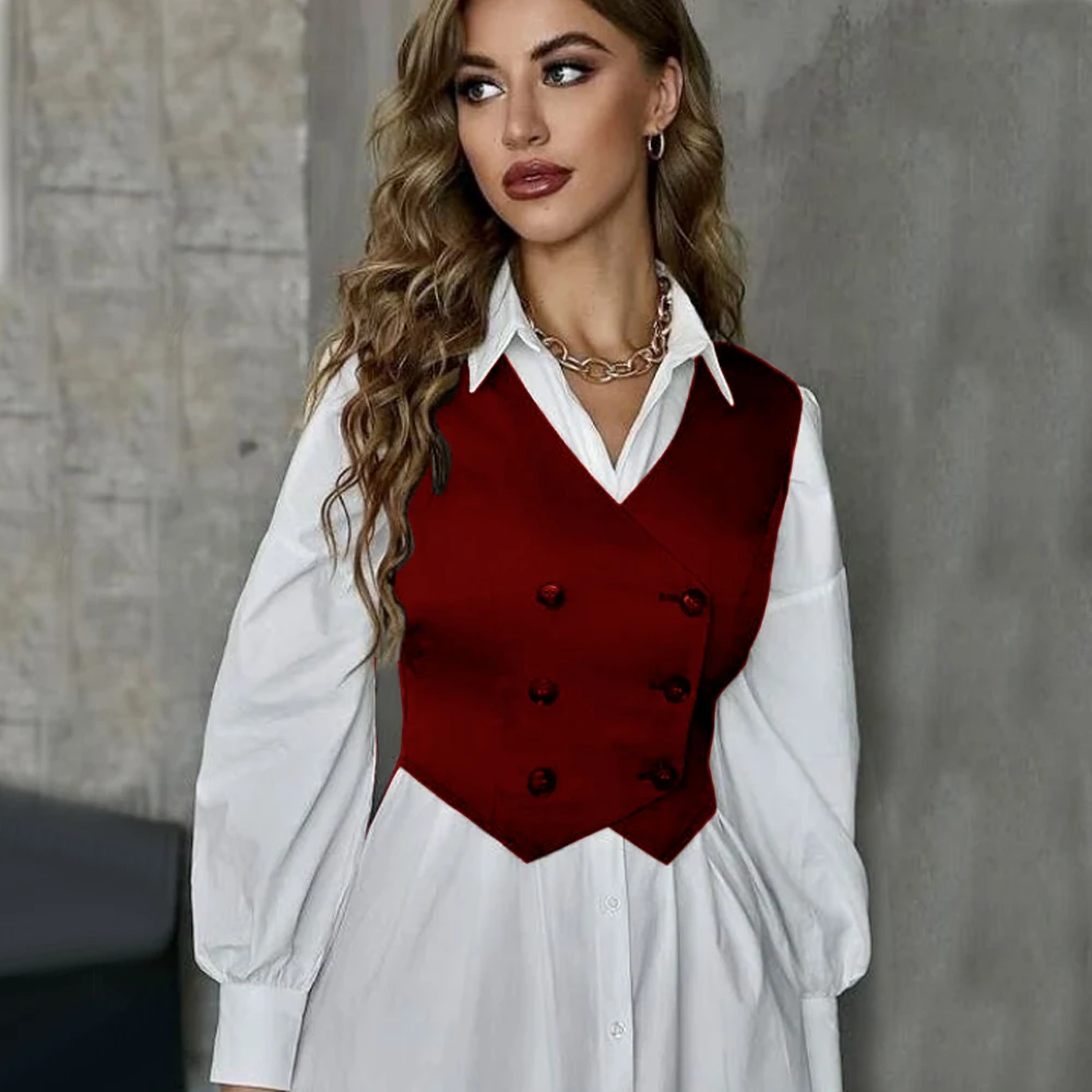 Top Trends: Double Breasted Waistcoat Women Best Women&#039;s Vests Coat Elegant Ladies Vest V-neck Sleeveless Jacket Short Coats Jackets Shoppable Styles