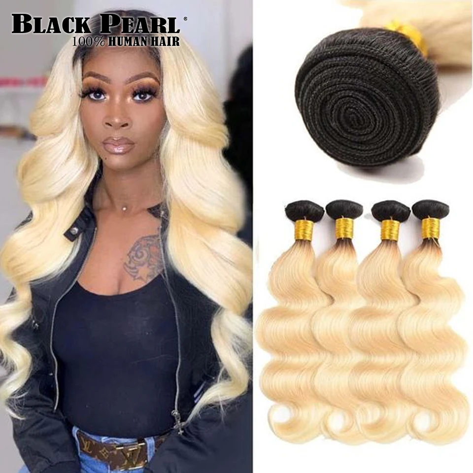 Top Trends: Black Pearl 1B / 613 Brazilian Remy Loose Body Wave Hair Blonde Ombre Bundle Weave Two Tone Hair Weft 1 / 3 / 4 Pieces Shoppable Styles