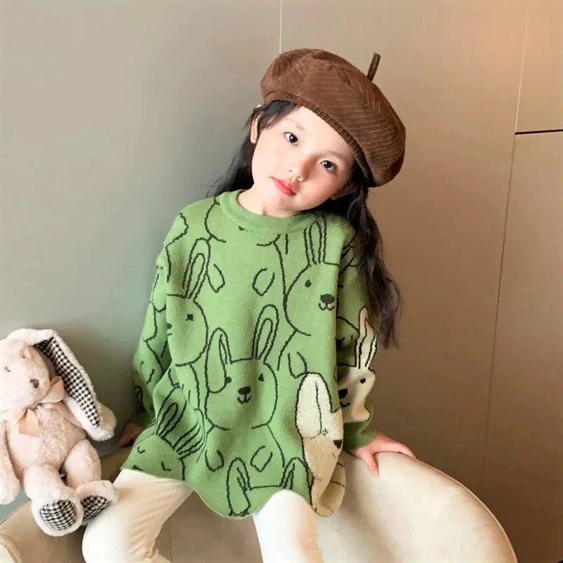 Top Trends: Kids Cute Rabbit Knit Sweaters For Girls Irregular O Neck Christmas Pullover Sweater Coat Toddler Baby Long Sleeve Sweaters 6 8 Shoppable Styles