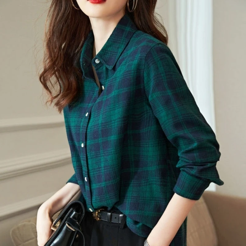 Top Trends: Women&#039;s Shirt New Spring Autumn Long Sleeve Single-breasted Polo-neck Casual Printing Plaid Office Lady Elegant Fashion Cardigan Shoppable Styles