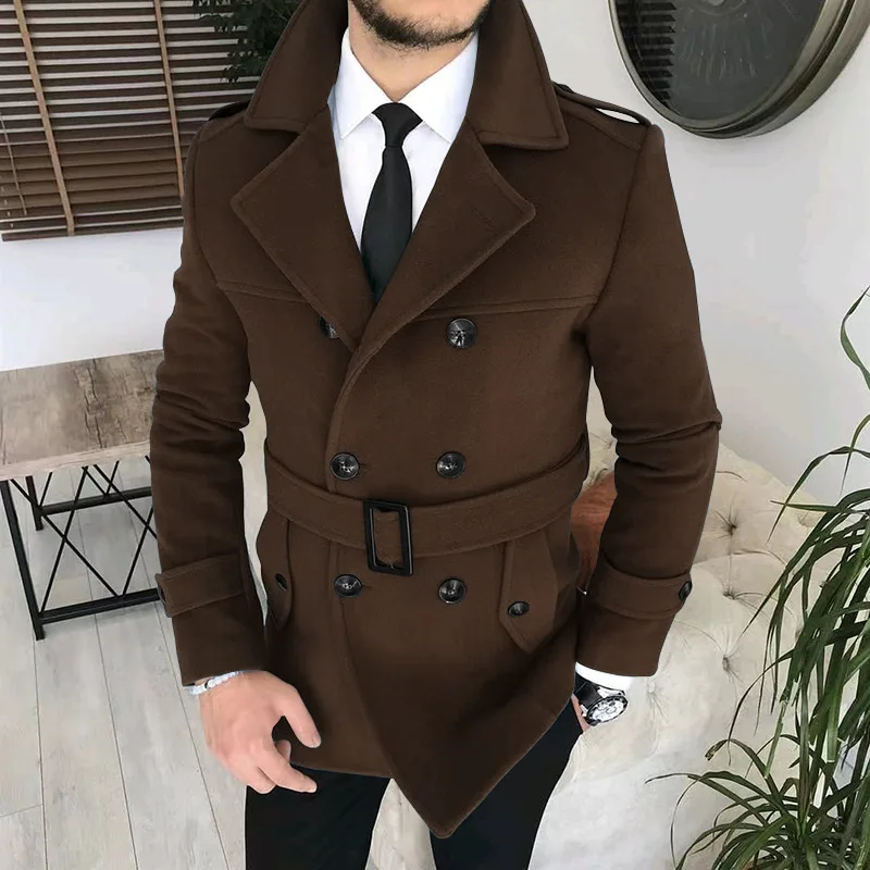 Top Trends: Lapel Double Row Button Casual Trench Coat Woolen Coat With Belt Men&#039;s Trench Coat 2022 Autumn Men&#039;s Woolen Business Jacket Shoppable Styles