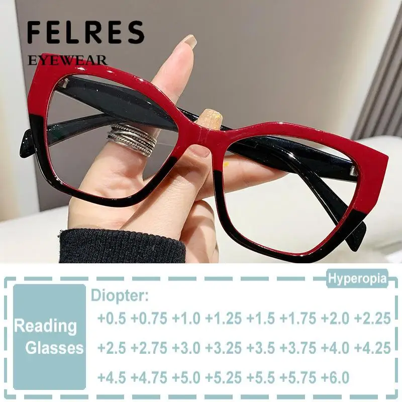 Top Trends: Luxury Brand Designer Women Fashion Cat Eye Anti Blue Light Glasses Double Color Big Frame Reading Glasses Presbyopia Eyewear Shoppable Styles