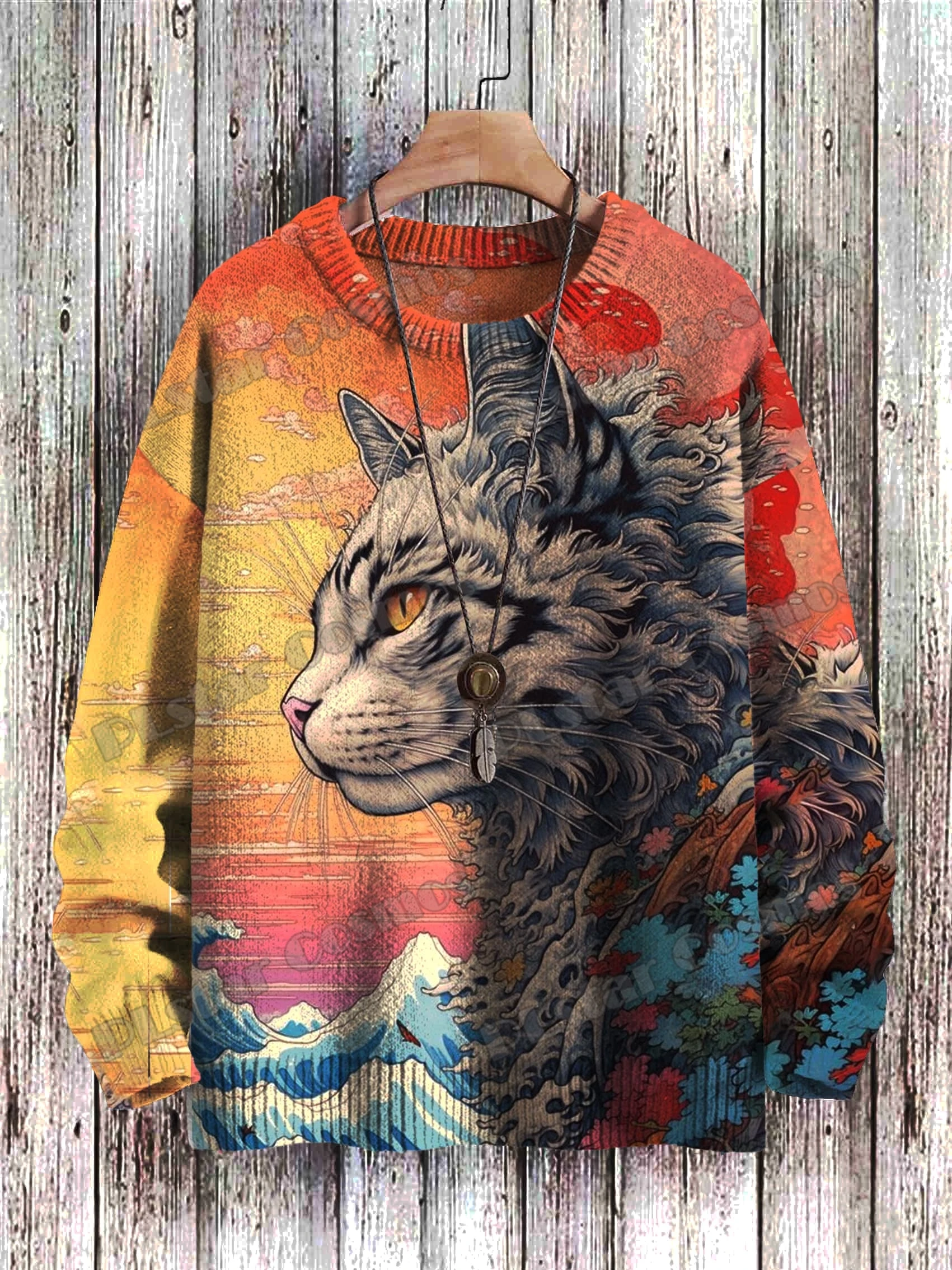 Top Trends: Retro Sunset And Cute Cat Pattern 3D Printed Men's Crewneck Knitted Pullover Winter Unisex Casual Knit Pullover Sweater ZZM44 Shoppable Styles