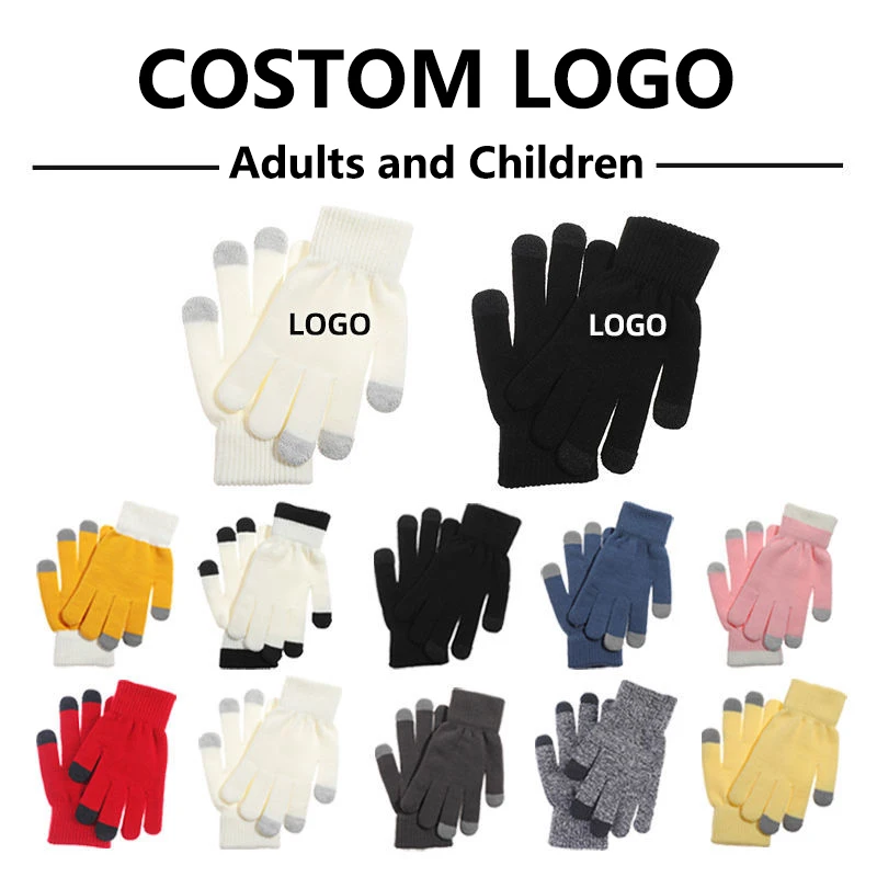 Top Trends: Custom LOGO Printing Pattern Gloves Full Finger Touch Screen Knit Mittens Wool Gloves Men Women Autumn Winter Fleece Warm Gloves Shoppable Styles