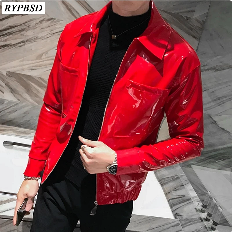 Top Trends: Red Leather Jacket For Men 2024 Winter Fashion Gothic Punk Shinny Singer Club Party Stage Dance Costume Men Black Bomber Coats Shoppable Styles