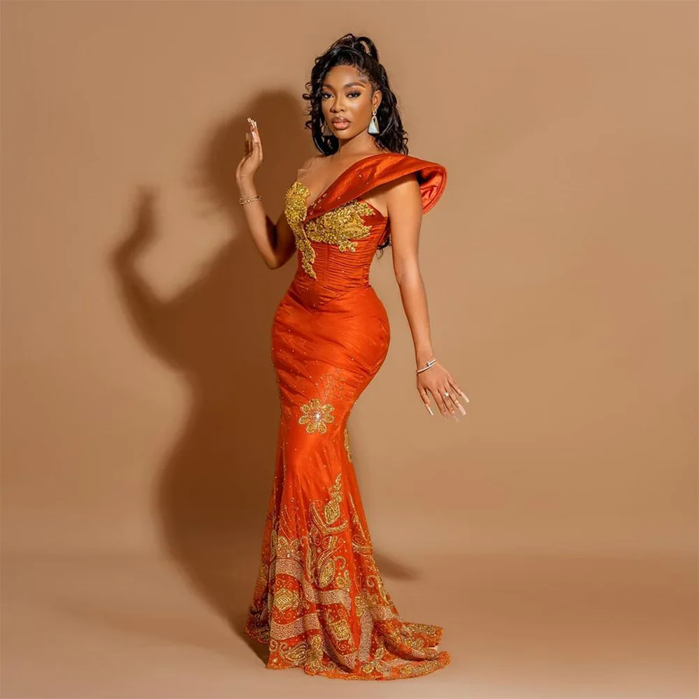 Top Trends: 2023 Luxury Beading Mermaid Prom Dresses Long Orange Beaded Evening Gown Aso Ebi South Africa Women Wedding Guest Party Dress Shoppable Styles