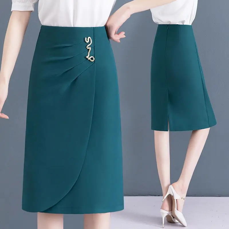 Top Trends: Office Lady Elegant Irregular Slim Skirts Korean Fashion Summer Women Streetwear Solid High Waist Split Midi Wrap Hip Skirt 2023 Shoppable Styles