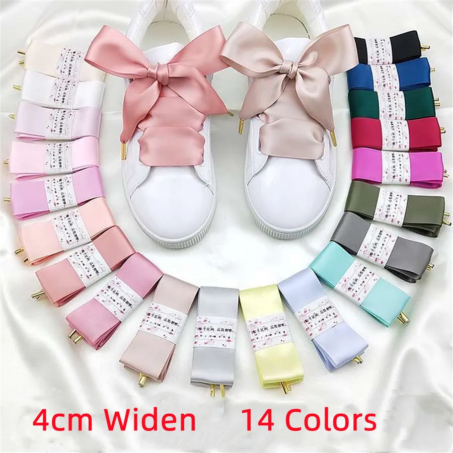 Top Trends: 1 Pair 4cm Width Satin Silk Ribbon Shoelaces 100 / 120 / 140 / 160cm Women White Red High-top Canvas Sneakers Shoe Laces Strings Shoppable Styles